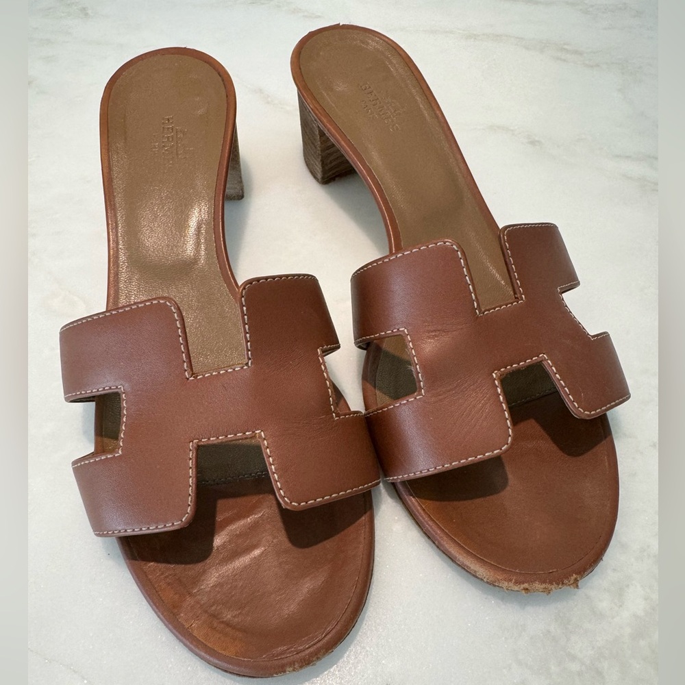 Used Brown Hermes Oasis sandals size 37.5